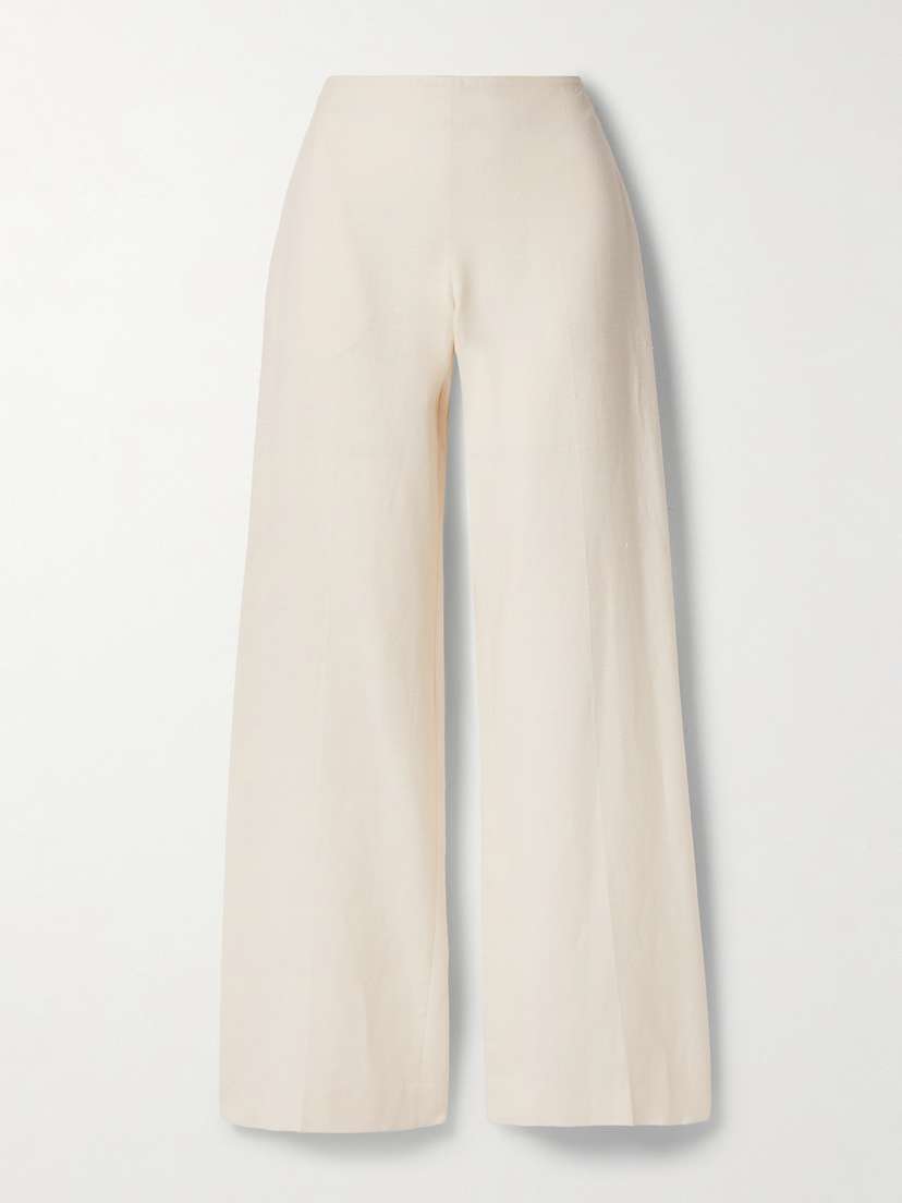 The Row Foulard Wool, Silk And Linen-blend Wide-leg Pants