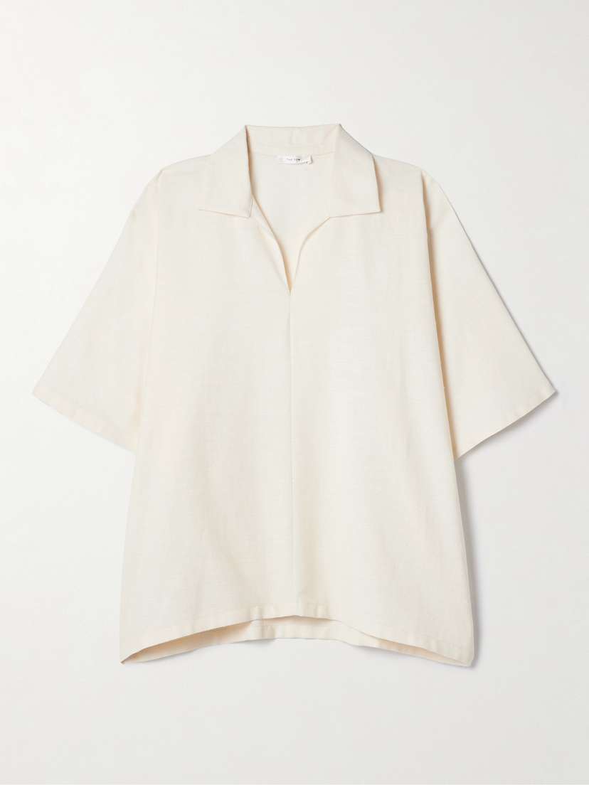 The Row Wen Oversized Wool, Silk And Linen-blend Blouse