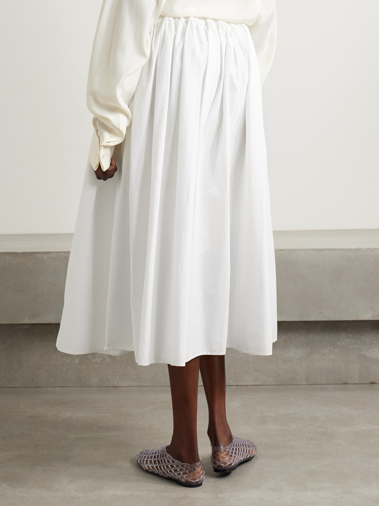 Fleur Pleated Cotton-Poplin Midi