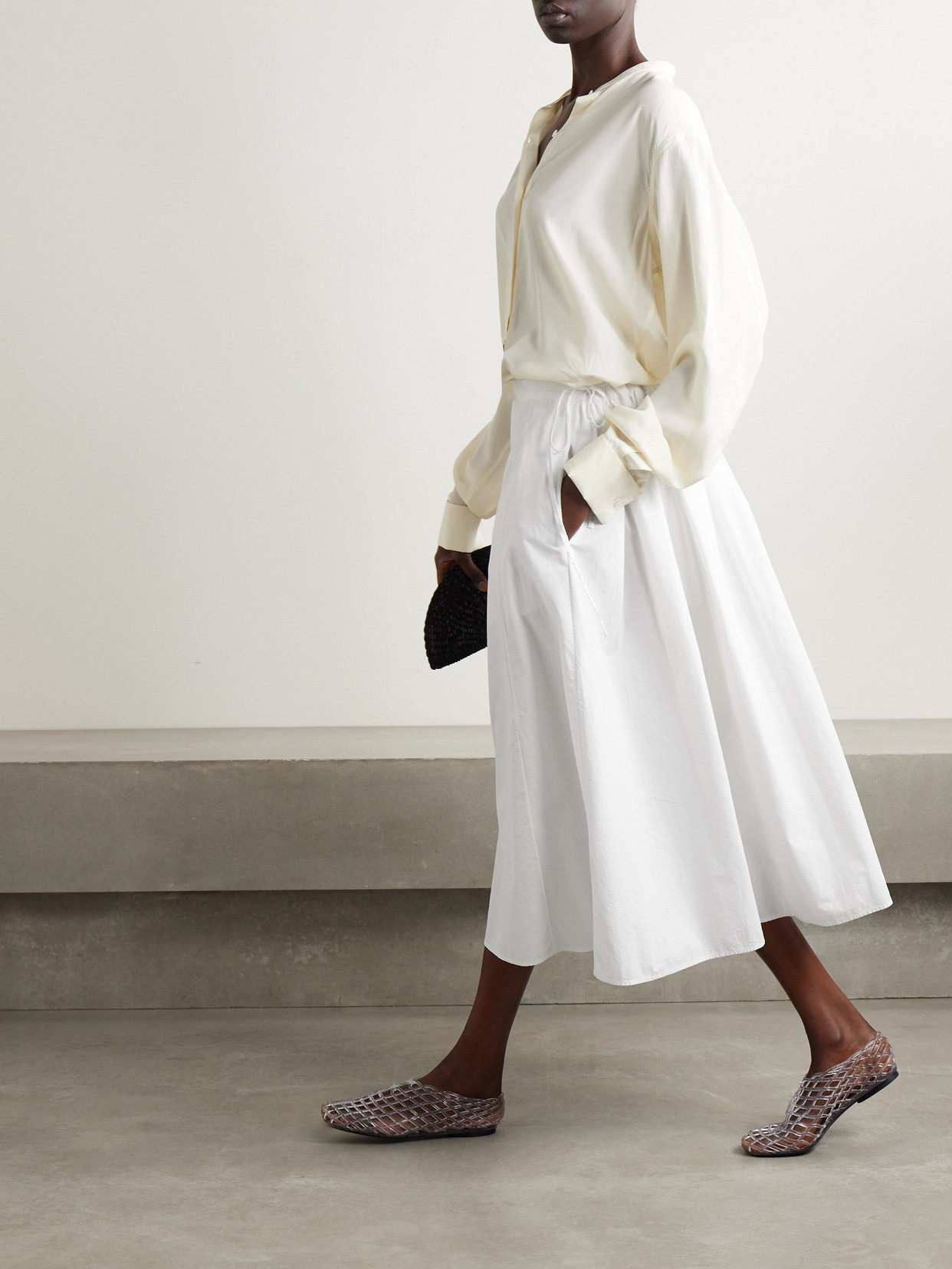Fleur Pleated Cotton-Poplin Midi