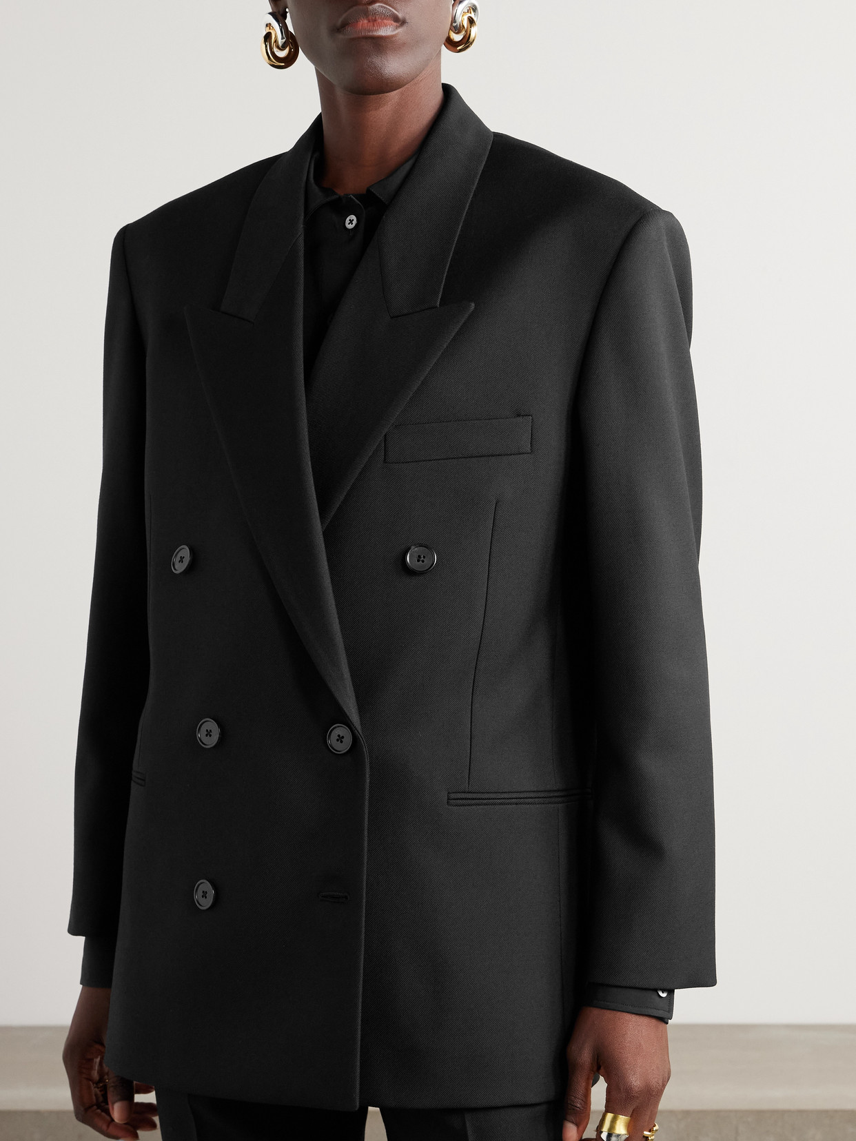 The Row Timoty Double-breasted Wool-twill Blazer In Black