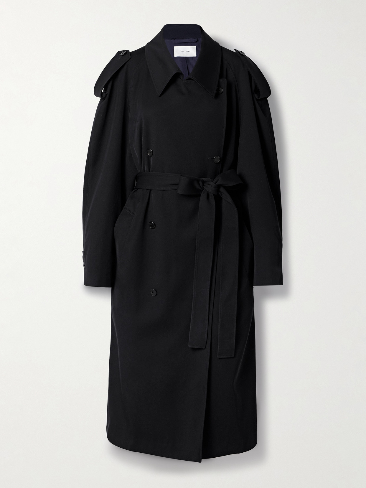 The Row Denver Double-breasted Wool-twill Trench Coat In Black