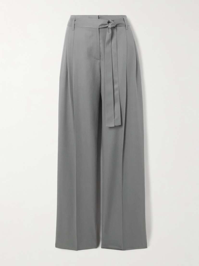 The Row — Lonan belted pleated silk straight-leg pants