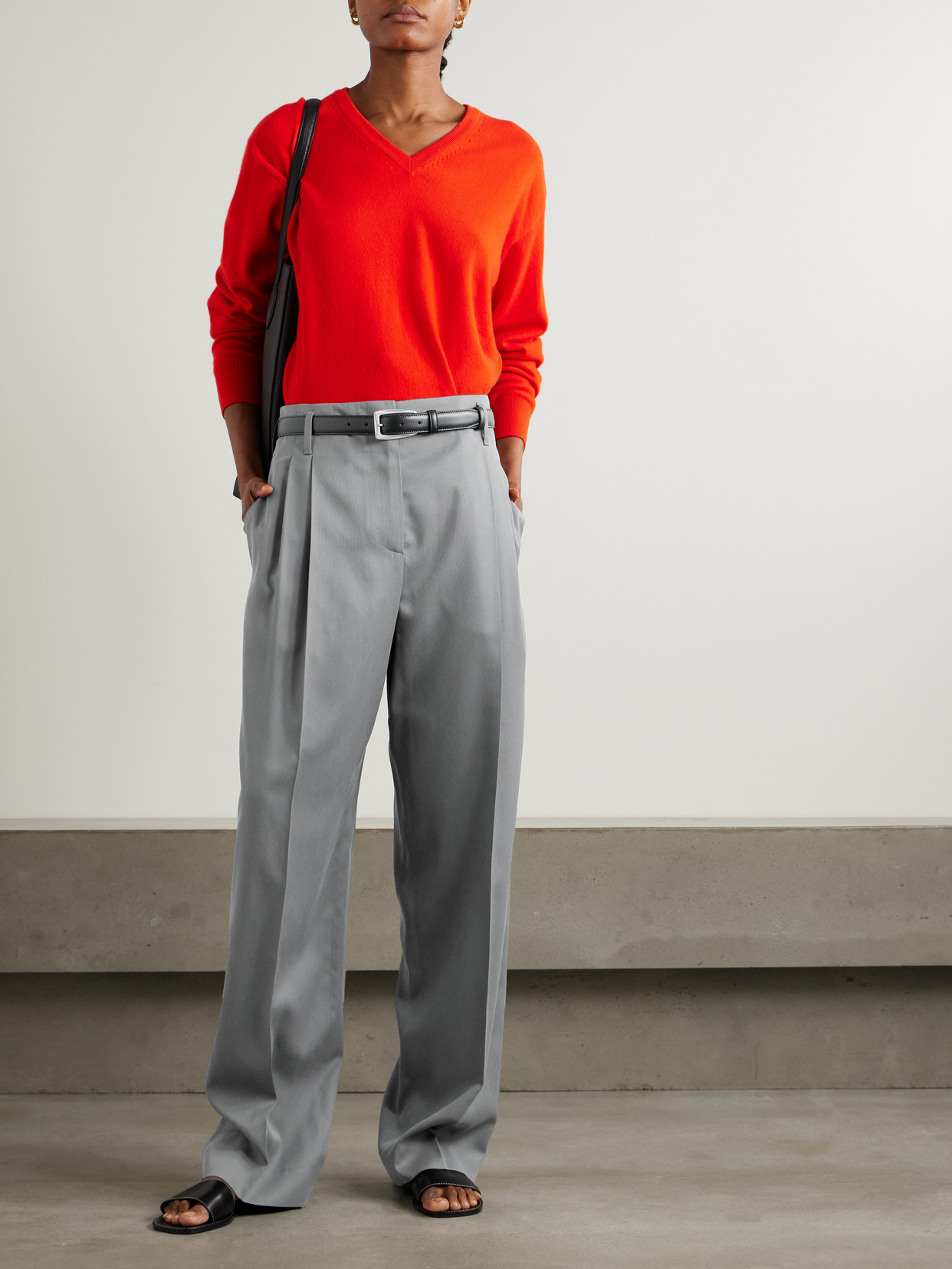 The Row Lonan Pintuck Silk Pants In Gray