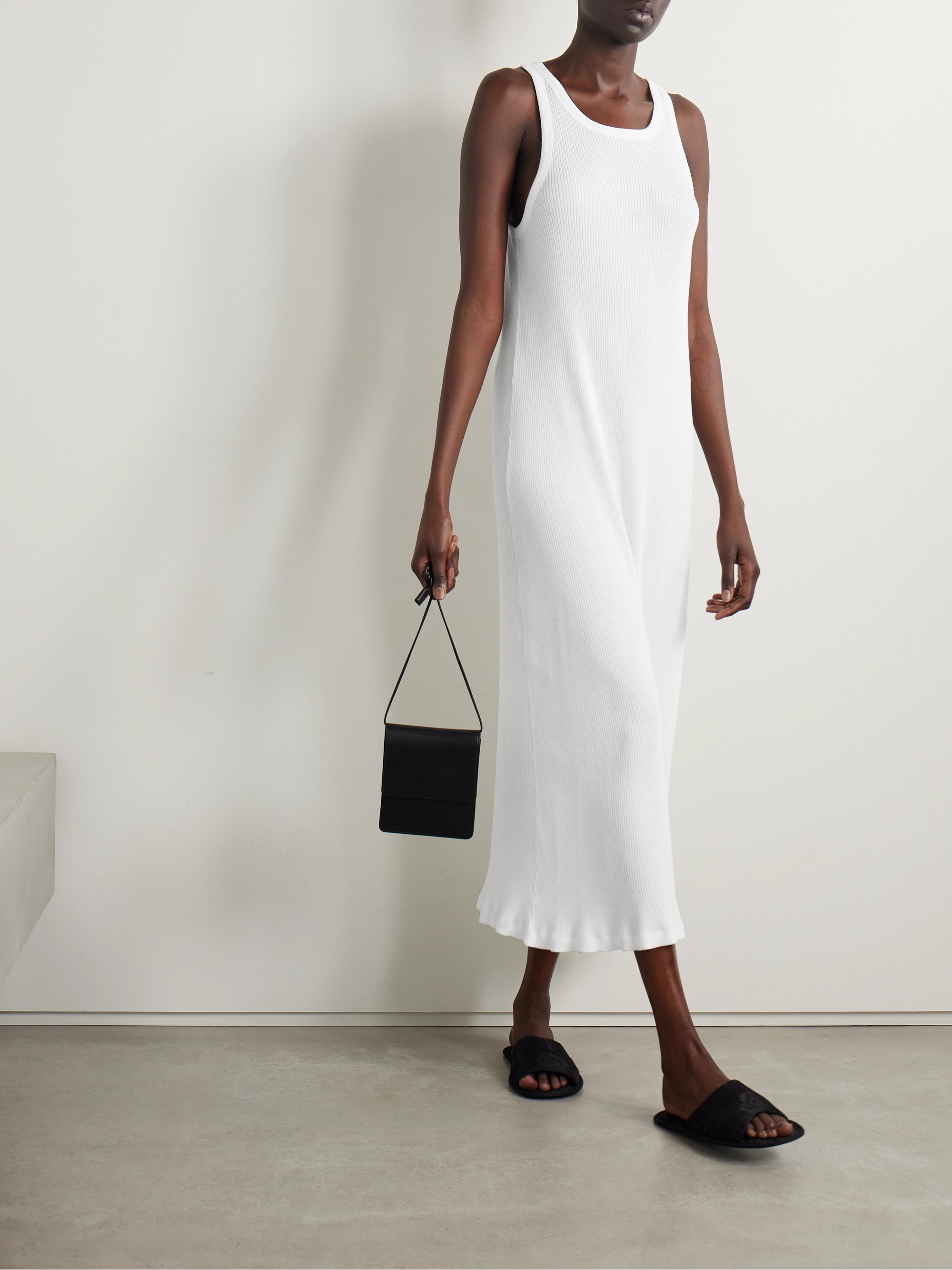 the row cotton dress THE ROW Edmonia Short-Sleeve Cotton-Silk Midi Dress
