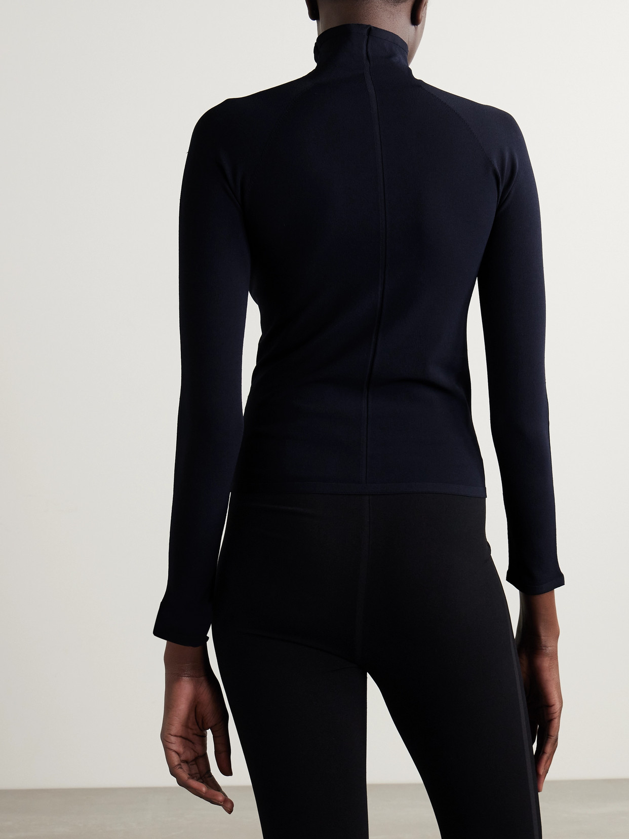 The Row Patti Stretch-jersey Half-zip Turtleneck Top In Blue