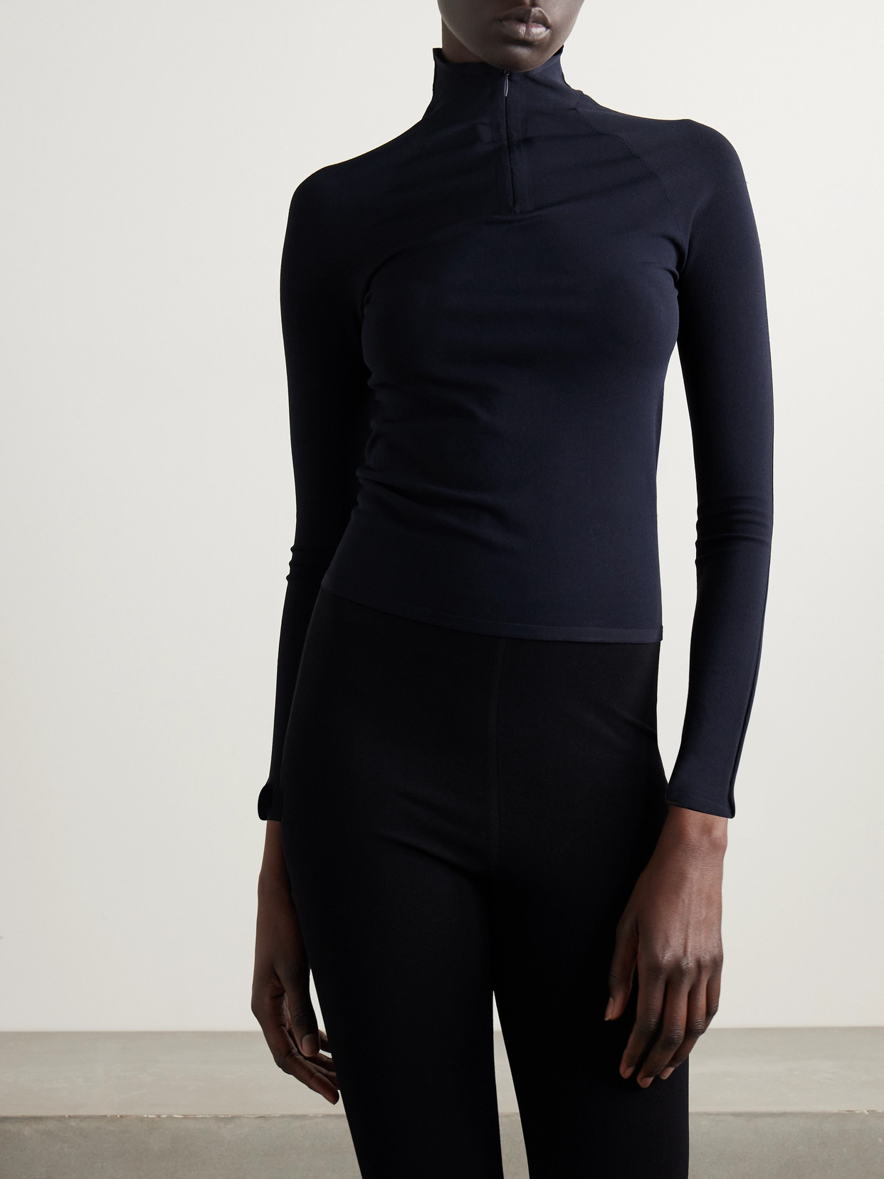 The Row Patti Stretch-jersey Half-zip Turtleneck Top In Blue