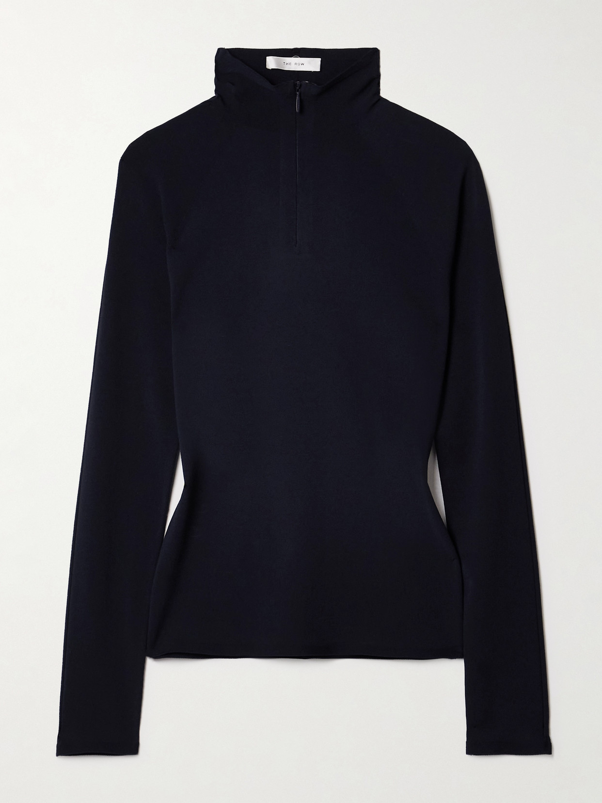 The Row Patti Stretch-jersey Half-zip Turtleneck Top In Blue