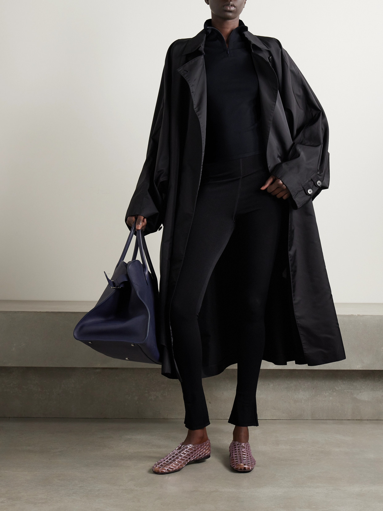The Row Patti Stretch-jersey Half-zip Turtleneck Top In Blue