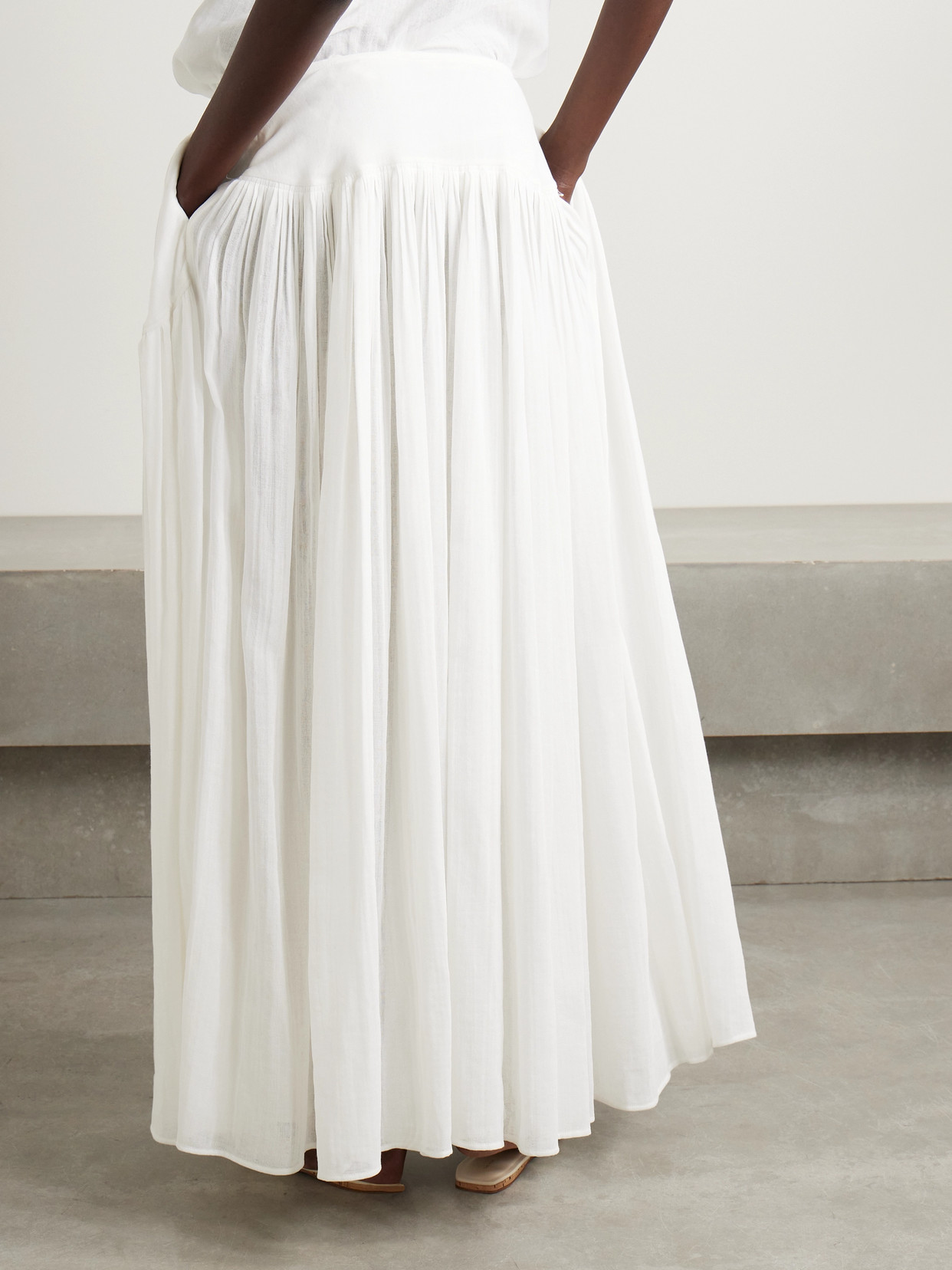 Femke Silk-Trimmed Pleated Cotton-Gauze Maxi