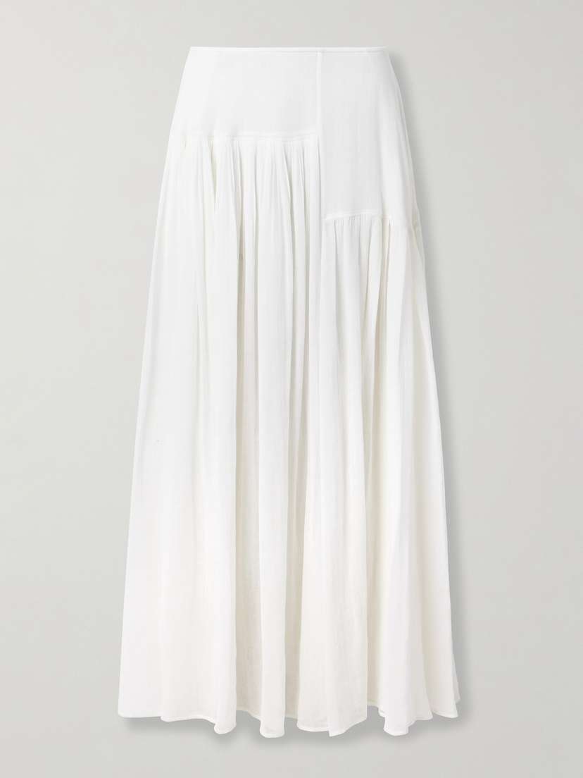 The Row Femke Silk-trimmed Pleated Cotton-gauze Maxi Skirt