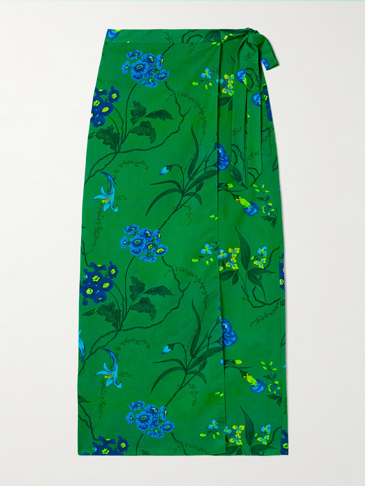 Erdem Floral-print Cotton And Linen-blend Midi Wrap Skirt In Green