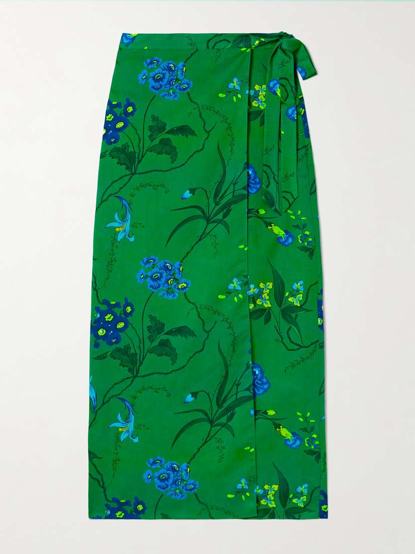 Erdem Floral-print Cotton And Linen-blend Midi Wrap Skirt - UK 4