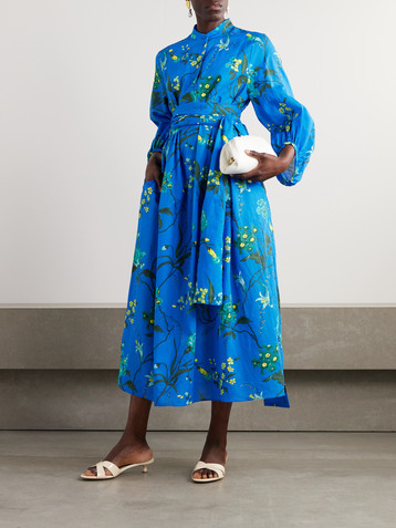 Erdem Belted floral-print cotton and linen-blend midi dress