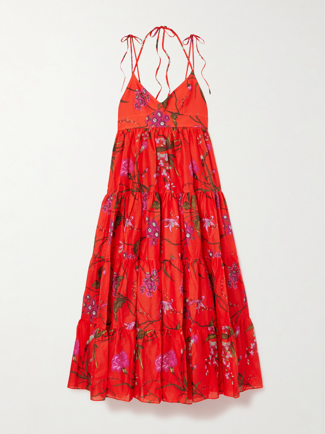 Erdem Floral-print Cotton-poplin Maxi Dress In Red