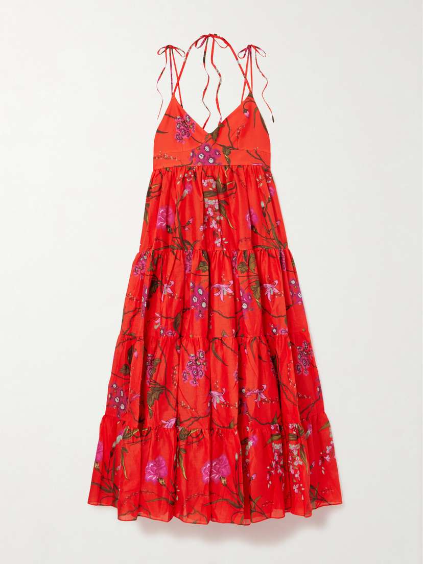 Erdem Floral-print Tiered Cotton-poplin Maxi Dress