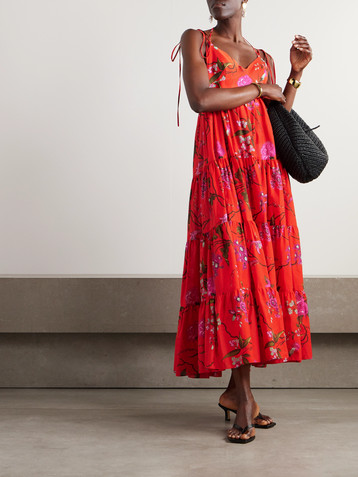 Erdem Floral-print tiered cotton-poplin maxi dress
