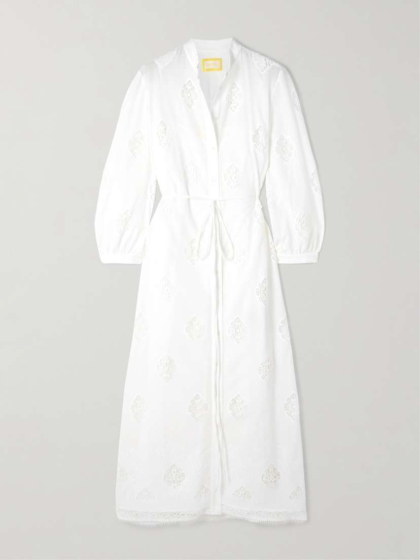 Erdem Broderie Anglaise-trimmed Cotton-blend Midi Dress