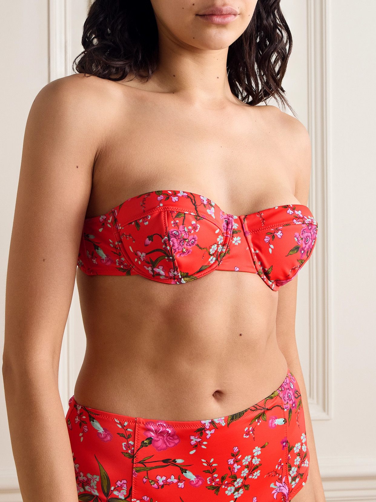 Erdem Floral-print Underwired Bikini Top In Red