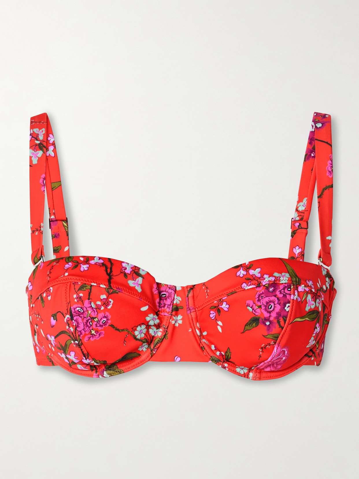 Erdem Floral-print Underwired Bikini Top In Red