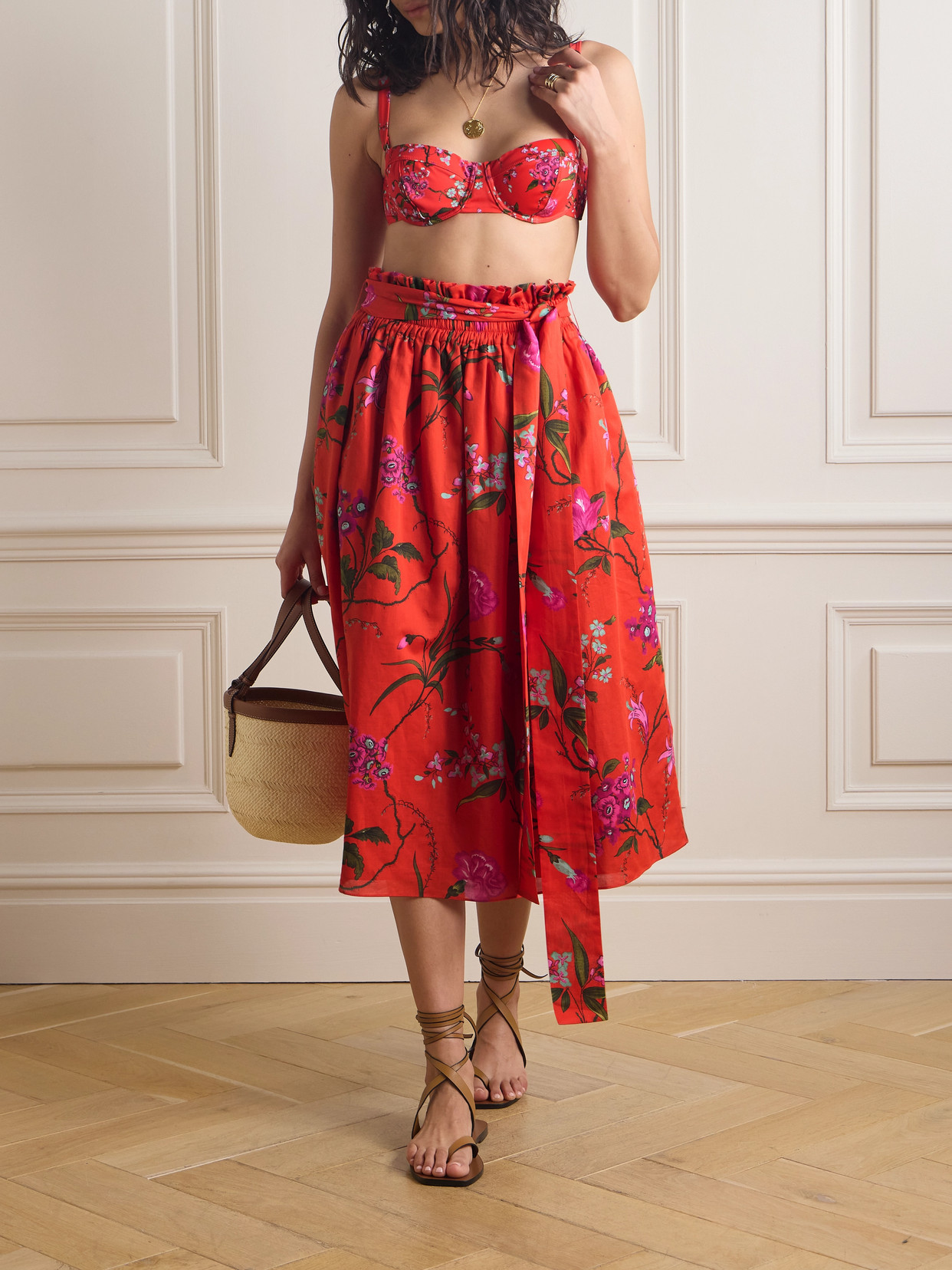 Erdem Floral-print Underwired Bikini Top In Red