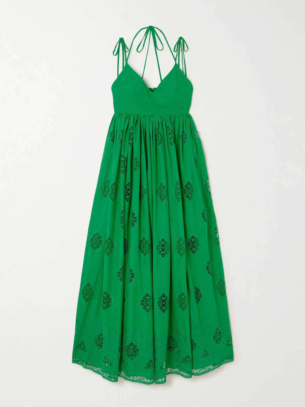 Shop Erdem Guipure Lace-trimmed Cotton-blend Maxi Dress In Green