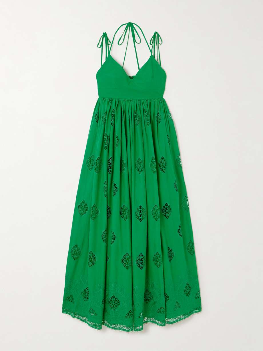 guipure lace-trimmed cotton-blend maxi dress