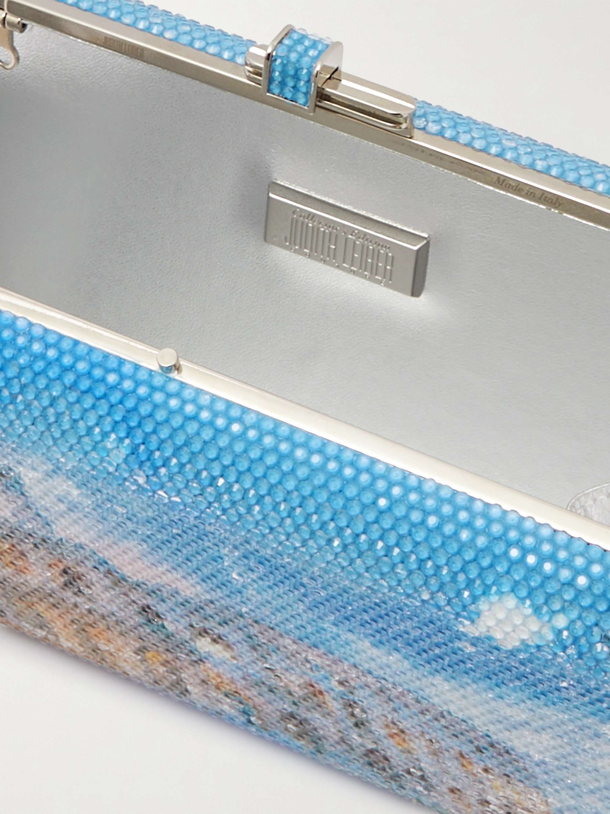 JUDITH LEIBER COUTURE Slim Slide crystal-embellished silver-tone clutch