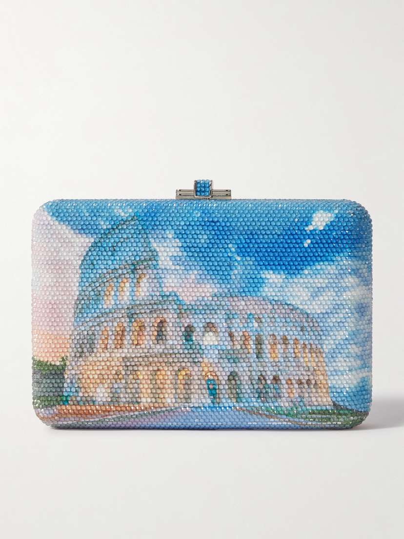 Judith Leiber Couture Slim Slide Colosseum Crystal-embellished Silver-tone Clutch