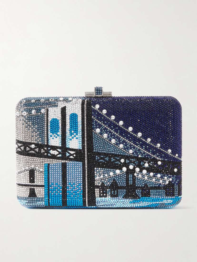 Judith Leiber Couture Brooklyn Bridge Crystal-embellished Silver-tone Clutch