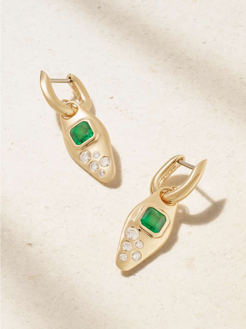 Uniform Object Vessel 18-karat Gold, Emerald And Diamond Earrings