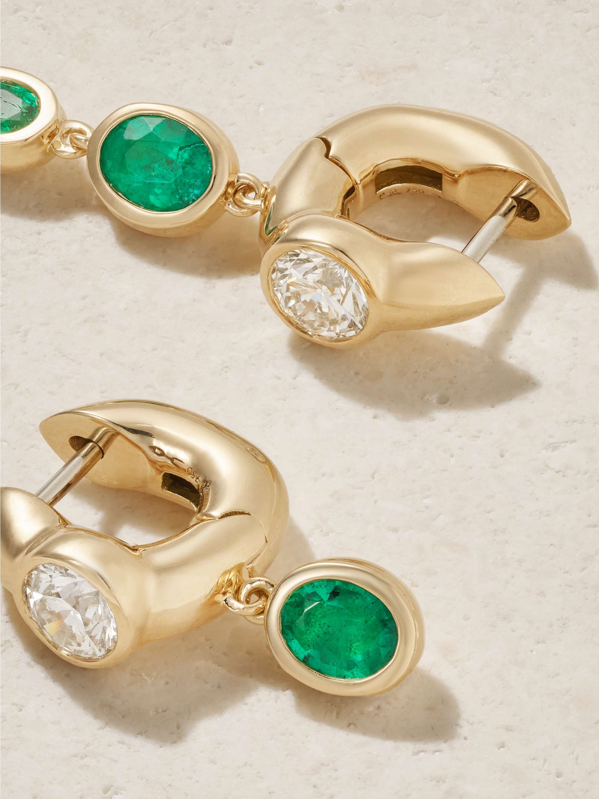 UNIFORM OBJECT Tusk 18karat gold, emerald and diamond earrings NETAPORTER