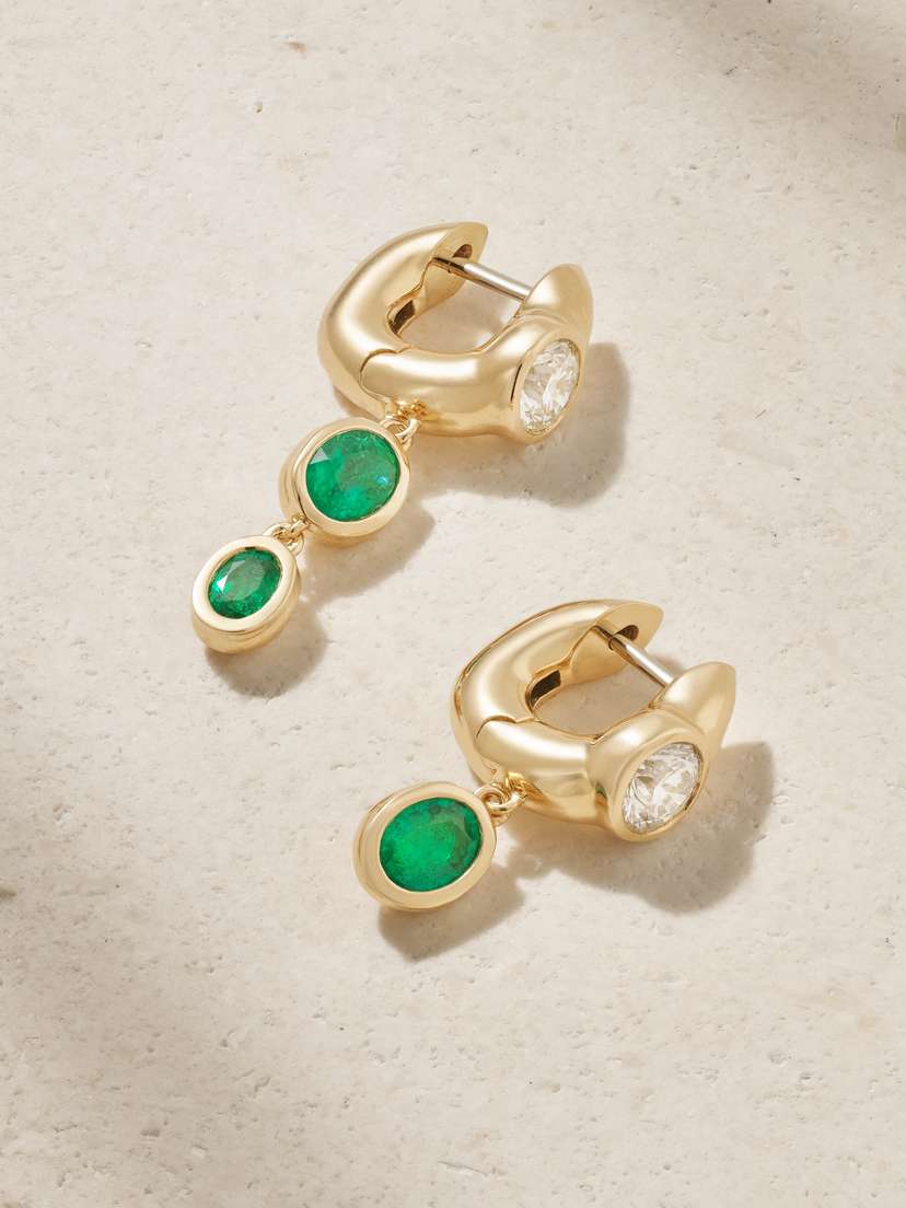 Uniform Object Tusk 18-karat Gold, Emerald And Diamond Earrings