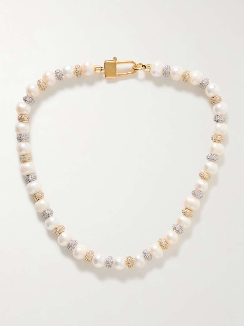 Martha Calvo Newton Gold And Silver-plated, Pearl And Crystal Necklace