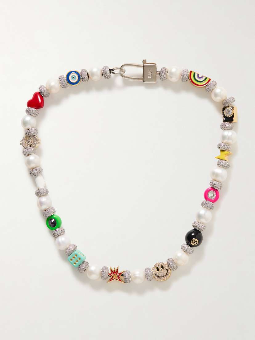 Martha Calvo Silver And Gold-plated, Pearl, Enamel And Crystal Necklace