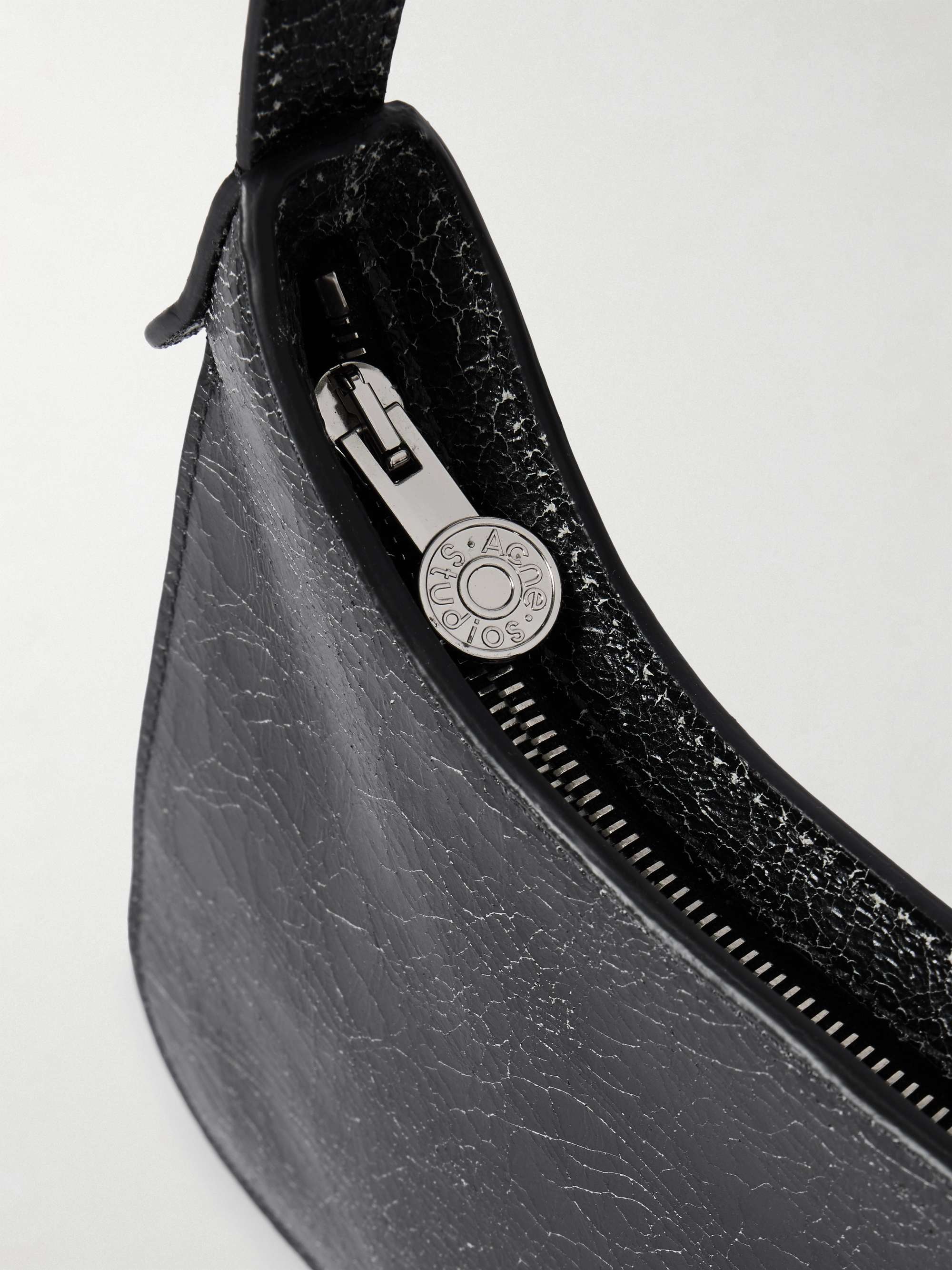 Platt mini cracked-leather shoulder bag - black - One Size