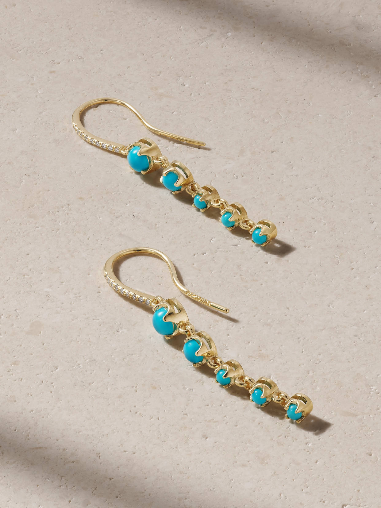 Jennifer Meyer - 5 Graduated Illusion 18-karat Gold, Turquoise And Diamond Earrings - One size