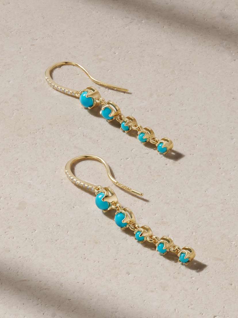 Jennifer Meyer 5 Graduated Illusion 18-karat Gold, Turquoise And Diamond Earrings