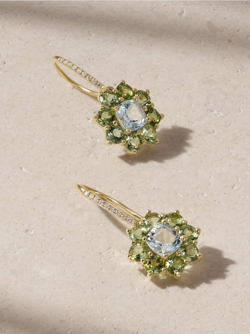 Jennifer Meyer Flower Drop Small 18-karat Gold Multi-stone Earrings
