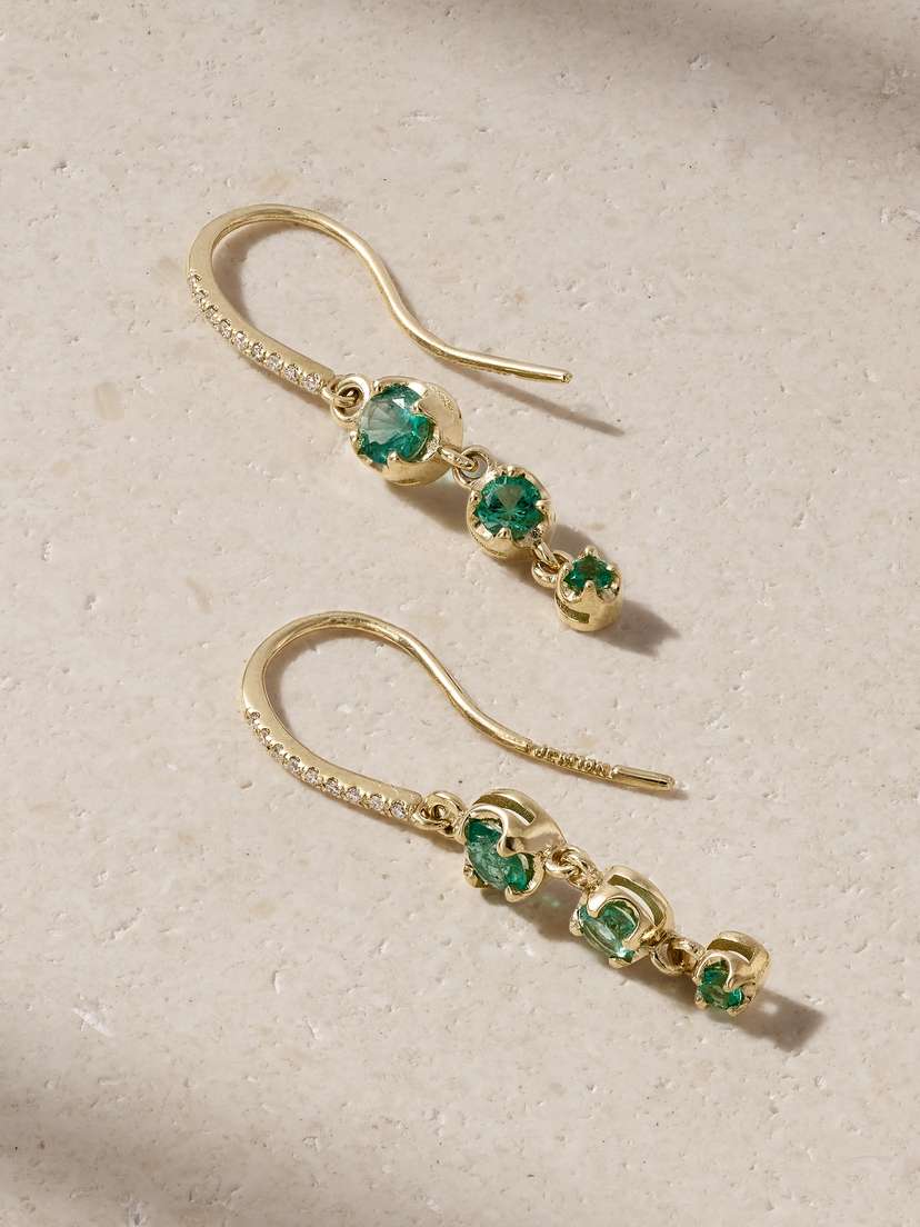 Jennifer Meyer 3 Graduated Illusion 18-karat Gold, Emerald And Diamond Earrings
