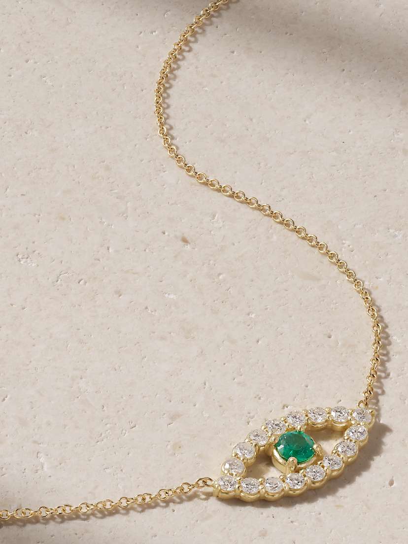 Jennifer Meyer Evil Eye 14-karat Gold, Diamond And Emerald Necklace