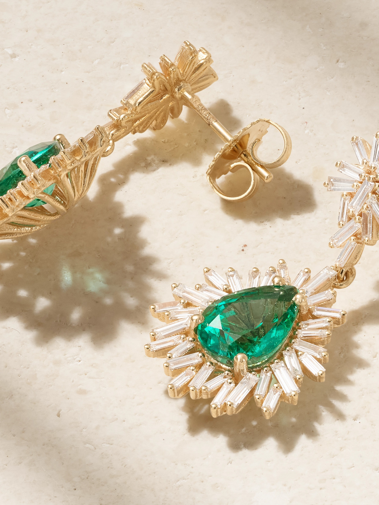 Suzanne Kalan 18-karat Gold, Emerald And Diamond Earrings In Gold