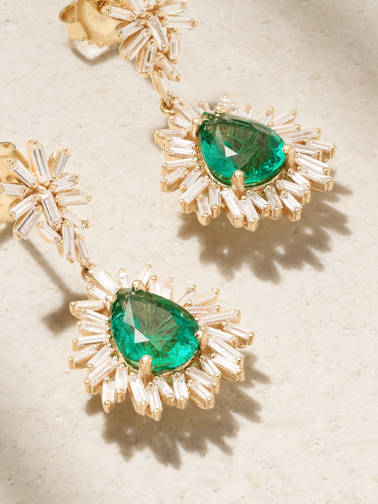 Suzanne Kalan 18-karat Gold, Emerald And Diamond Earrings In Gold