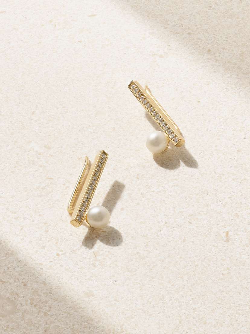 Mizuki 14-karat Gold, Diamond And Pearl Earrings