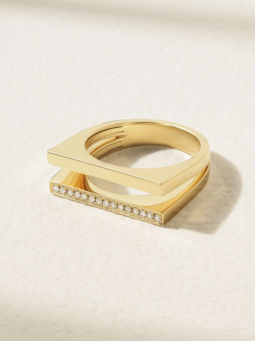 Mizuki Double Bar 14-karat Gold Diamond Ring