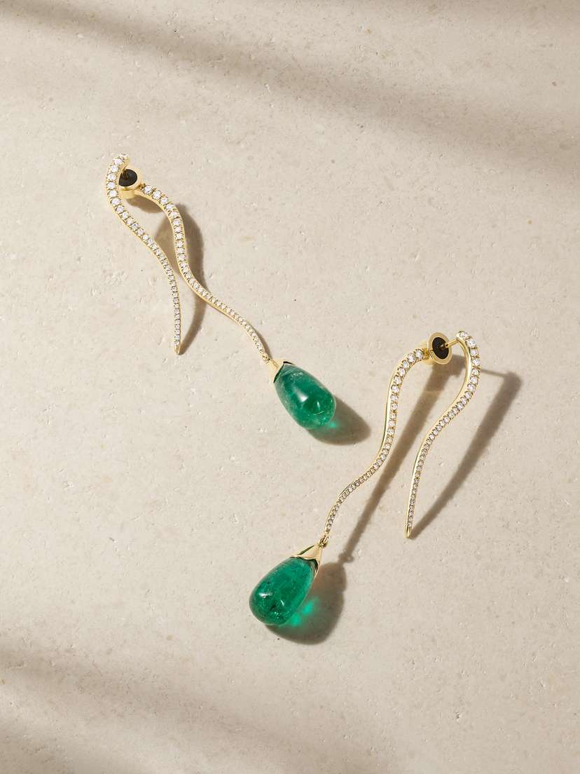 Ileana Makri 18-karat Gold, Emerald And Diamond Earrings