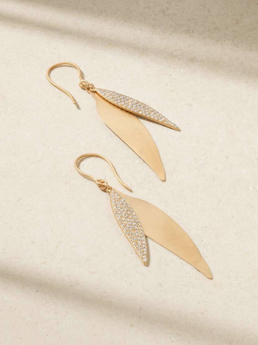 Ileana Makri Falling Leaves 18-karat Gold Diamond Earrings