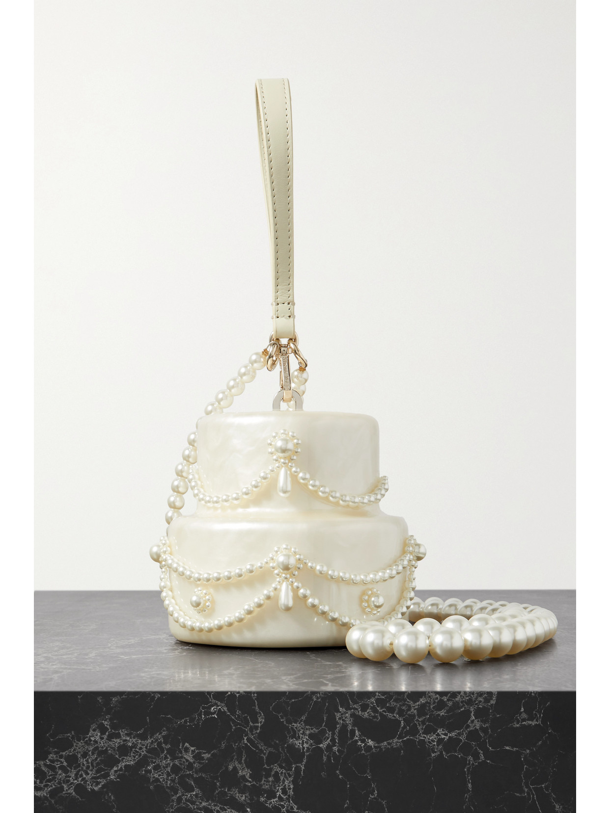 Simone Rocha Cake Faux Pearl-embellished Acrylic Clutch In White