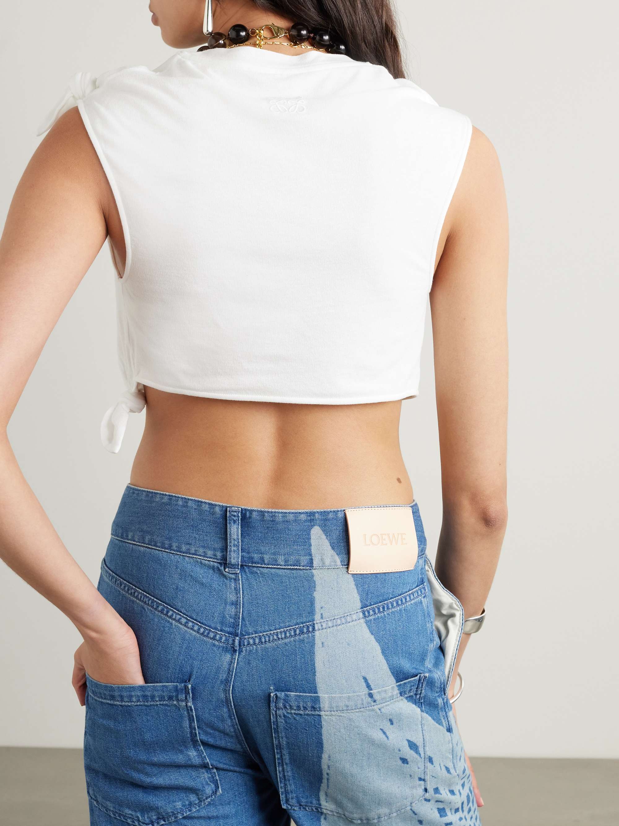 LOEWE + Paula's Ibiza cropped knotted cotton-blend jersey T LOEWE + Paula's Ibiza cropped knotted cotton-blend jersey T