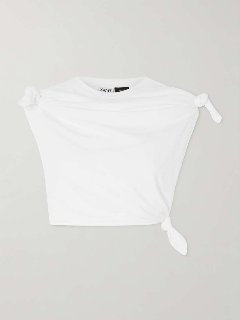 Loewe + Paula's Ibiza Cropped Knotted Cotton-blend Jersey T-shirt